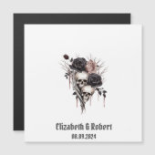 Gothic Black Rose Skulls Wedding Magnetkarte (Vorne/Hinten)
