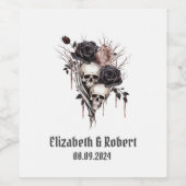 Gothic Black Rose Skulls Wedding Weinetikett (Einzelnes Label)