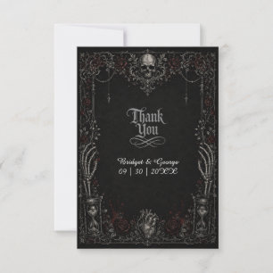 Gothic Black Rose Totenkopf Herz Hochzeit Dankeskarte