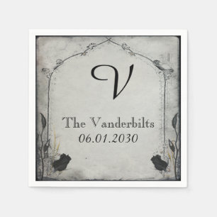 Gothic Black Rose Trellis Monogram Wedding Serviette