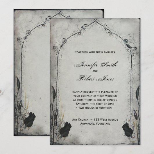 Gothic Black Rose Trellis Wedding Einladung (Vorne/Hinten)