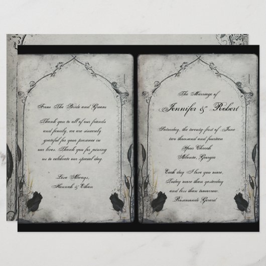 Gothic Black Rose Trellis Wedding Program (Vorne/Hinten)