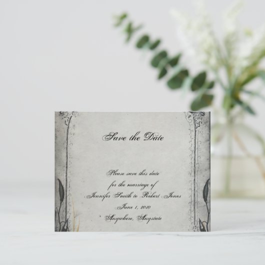 Gothic Black Rose Trellis Wedding Save the Date (Stehend Vorderseite)