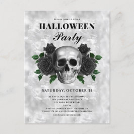 Gothic Black Rose und Skull Halloween-Party Postkarte