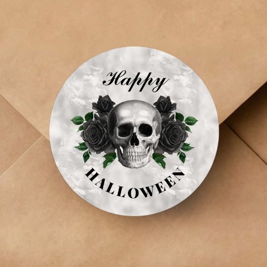 Gothic Black Rose und Skull Halloween Runder Aufkleber