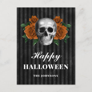 Gothic Black Rose und Skull Happy Halloween Postkarte