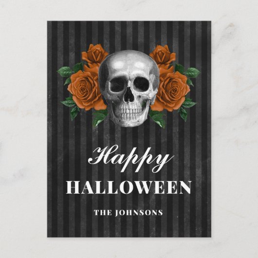 Gothic Black Rose und Skull Happy Halloween Postkarte (Vorderseite)
