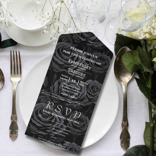 Gothic Black Rose White Text Floral Hintergrund All In One Einladung