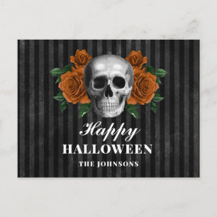 Gothic Black Roses & Skull Frohes Halloween Postkarte