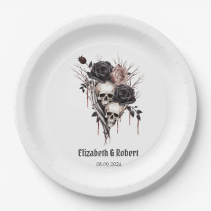 Gothic Black Roses Totenköpfe Hochzeit  Pappteller