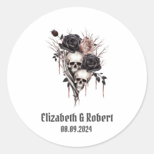 Gothic Black Roses Totenköpfe Hochzeit Runder Aufkleber