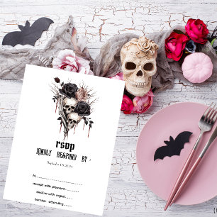 Gothic Black Roses Totenköpfe RSVP Einladung