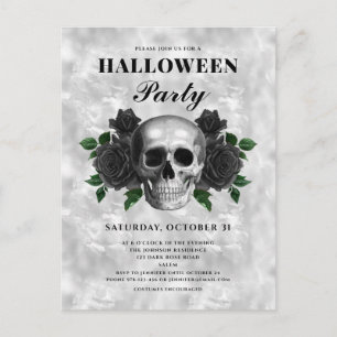 Gothic Black Roses und Totenkopf Halloween-Party Postkarte