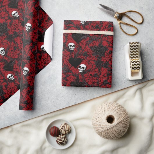 Gothic Black Roses und Totenköpfe Geschenkpapier (Basteln)