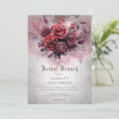Gothic Black & Rote Rose Floral Bridal Brunch Einladung (Stehend Vorderseite)