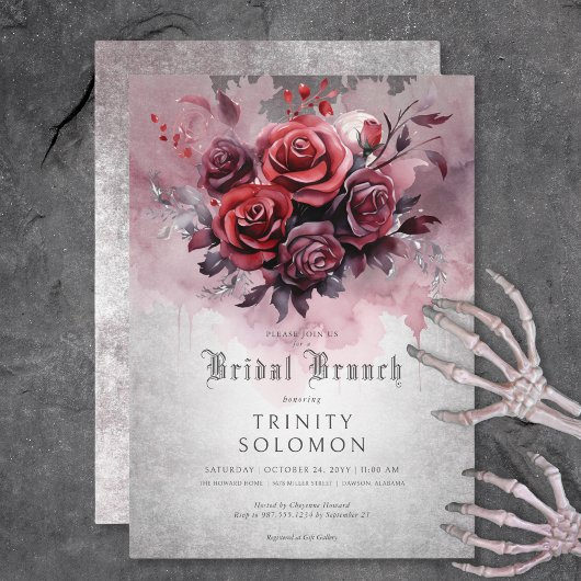 Gothic Black & Rote Rose Floral Bridal Brunch Einladung