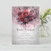 Gothic Black & Rote Rose Floral Bridal Luncheon Einladung (Stehend Vorderseite)