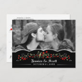 Gothic Black & Rote Rosen LIEBE Foto Rett Datum Ankündigungspostkarte (Vorne/Hinten)