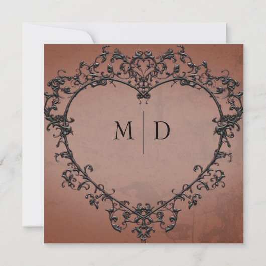 Gothic Black & Rust Filigree Heart Wedding Save The Date (Rückseite)