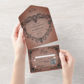Gothic Black & Rust Filigree Herz QR Code All In One Einladung (Abreißen)