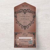 Gothic Black & Rust Filigree Herz QR Code All In One Einladung (Innen Boden)