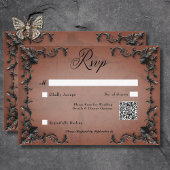 Gothic Black & Rust Filigree Herz QR Code RSVP Karte