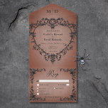 Gothic Black & Rust Filigree Herzessen All In One Einladung<br><div class="desc">Feiern Sie Ihre Liebe in der Pracht der Gotischen Romantik mit unserer faszinierenden Hochzeitseinladung. Mit unserem schwarzen, dreidimensionalen, filigranen Herzrahmen, der fett schwarzen Text mit einem Vintagen Viktorianischen Rosthintergrund umspannt, verschmelzen dunkle Reize und zeitlose Eleganz. Diese Einladung verströmt einen geheimnisvollen Charme, ideal für Paare, die ihren Hochzeitstag mit einem Hauch...</div>