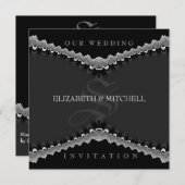 Gothic Black Satin Lace Hochzeitseinladungen Einladung (Vorne/Hinten)
