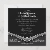 Gothic Black Satin Lace Hochzeitseinladungen Einladung (Rückseite)