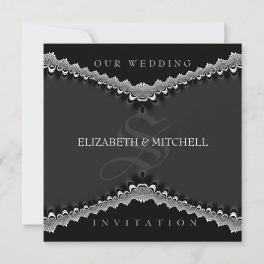 Gothic Black Satin Lace Hochzeitseinladungen Einladung (Vorderseite)