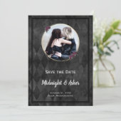 Gothic Black Save the Date Rose Gold Circle (Stehend Vorderseite)