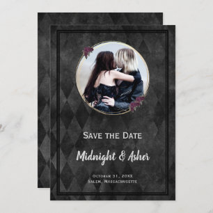 Gothic Black Save the Date Rose Gold Circle