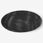 Gothic Black Scrollwork & Satin Wedding ID866 Pappteller (Schrägansicht)