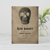 Gothic Black Skull Antique Baby Shower Invitation Einladung (Stehend Vorderseite)