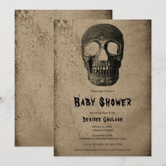 Gothic Black Skull Antique Baby Shower Invitation Einladung (Vorne/Hinten)