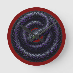 Gothic Black Snake Neonlila gewundene Schlangenwan Runde Wanduhr