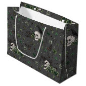 Gothic Black St Patricks Day Floral Skulls Irish Große Geschenktüte (Vorderseite Schrägansicht)