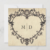 Gothic Black Tan Parchment Filigree Heart Wedding Einladung (Rückseite)