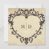 Gothic Black Tan Parchment Filigree Heart Wedding Save The Date (Rückseite)