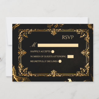 Gothic Black und Gold RSVP-Karte Einladung