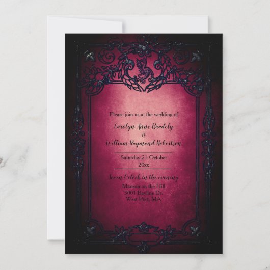 Gothic Black und Ruby Wedding Einladung (Vorderseite)