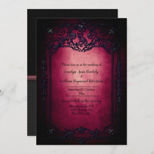 Gothic Black und Ruby Wedding Einladung (Vorne/Hinten)