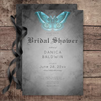 Gothic Black Watercolor Aquamarin Moth Brautparty