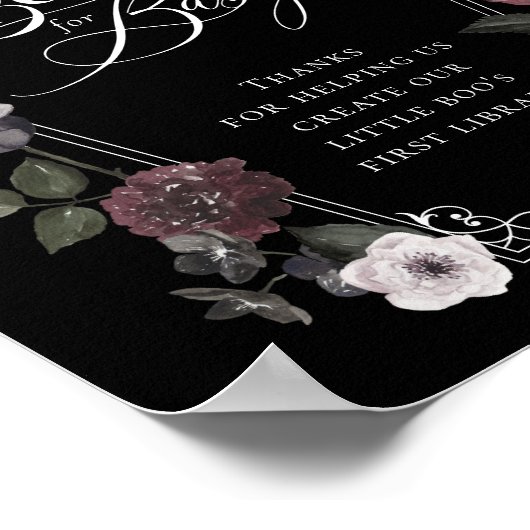 Gothic Black Watercolor Blumenbücher für Babysigna Poster (Ecke)