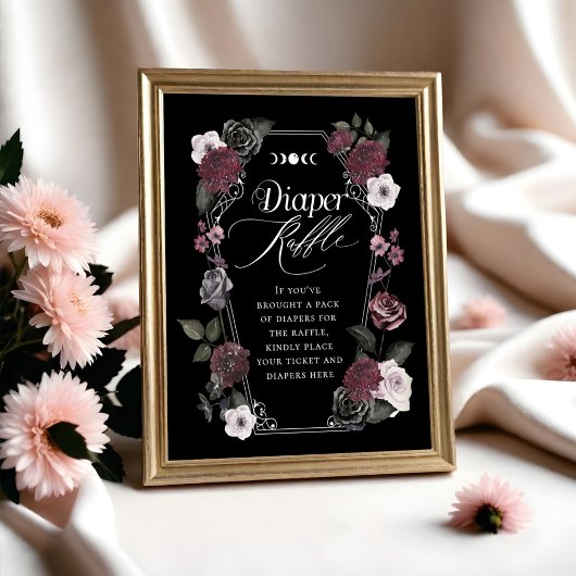 Gothic Black Watercolor Florals Diaper Raffle-Zeic Poster