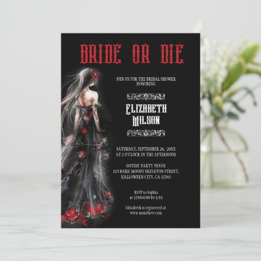 Gothic Black Wedding Dress Bridge oder Die Bridal Einladung (Stehend Vorderseite)