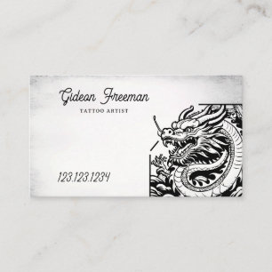 Gothic Black & White Chinese Dragon Tattoo Shop Visitenkarte