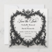 Gothic Black & White Filigree Heart Wedding Save The Date (Vorderseite)