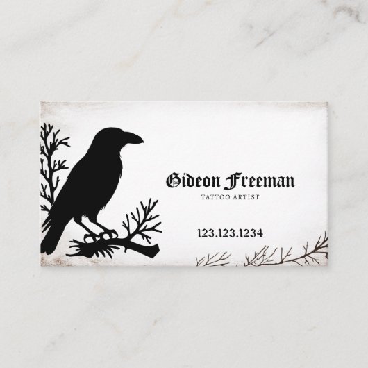 Gothic Black & White Gritty Texture Crow Tattoo Visitenkarte (Vorderseite)