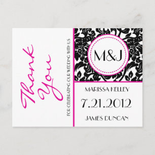 Gothic Black & White/Pink Blüh Vielen Dank Postkarte